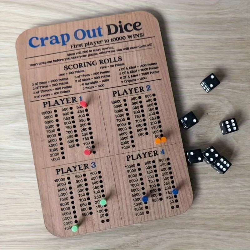 Crap Out Dice Score Board, Dice Game Fun Scoreboard, Crap Out Dice Board Score Sheet, Wooden Dice Game Fun Scoreboard(10 Inches)
