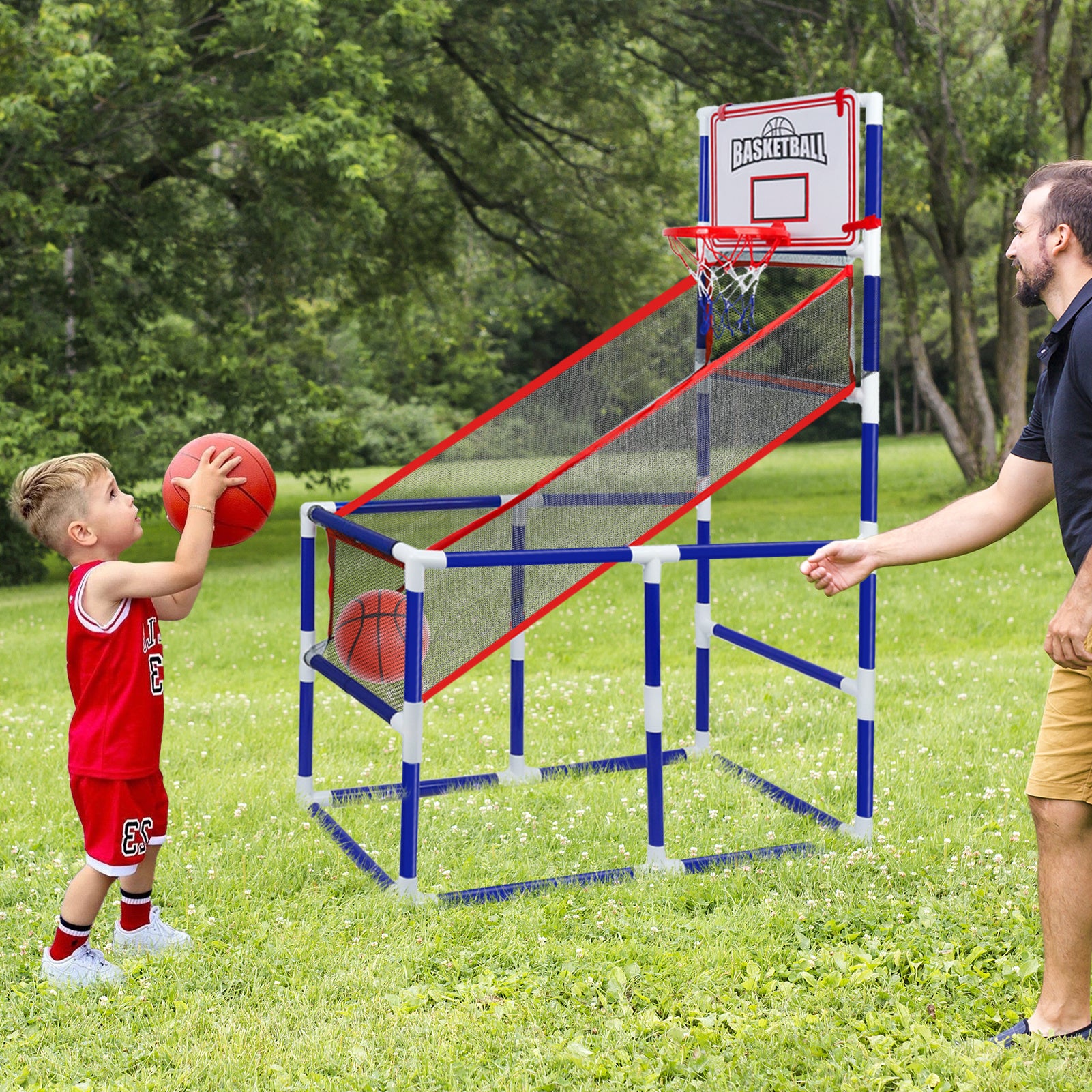 Basketball Game Set with 2 Balls for Kids,Adjustable Toy Game Sport with Storage for 3 to 6 Years Old, Kids Basketball Hoop Suited for Outdoor and Indoor