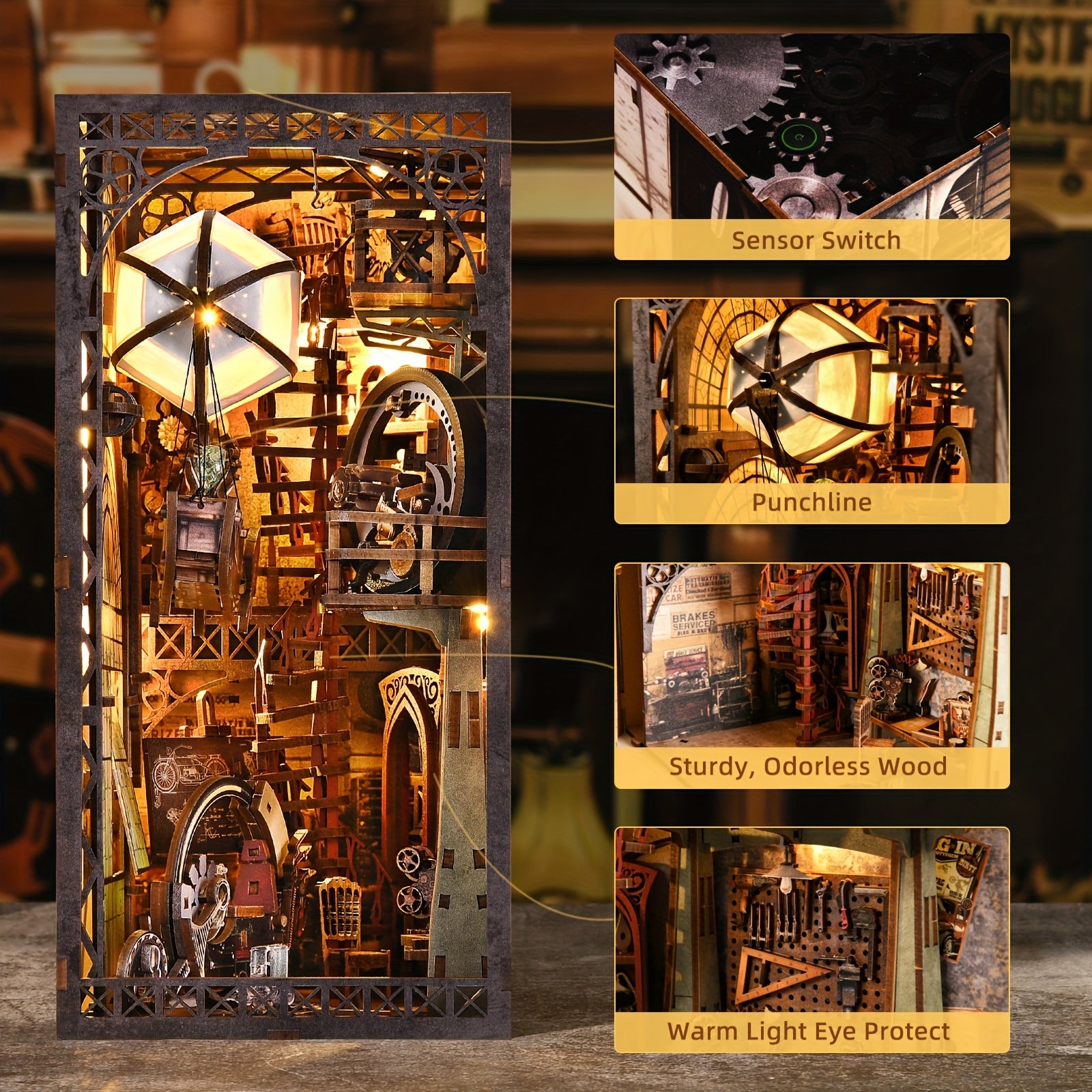 [DIY Wooden 3D Puzzle] 1 DIY Wooden 3D Puzzle, Dollhouse Corner Bookshelf Insert Decoration Alley, Best Gift for Halloween, Thanksgiving, Christmas And Birthday
