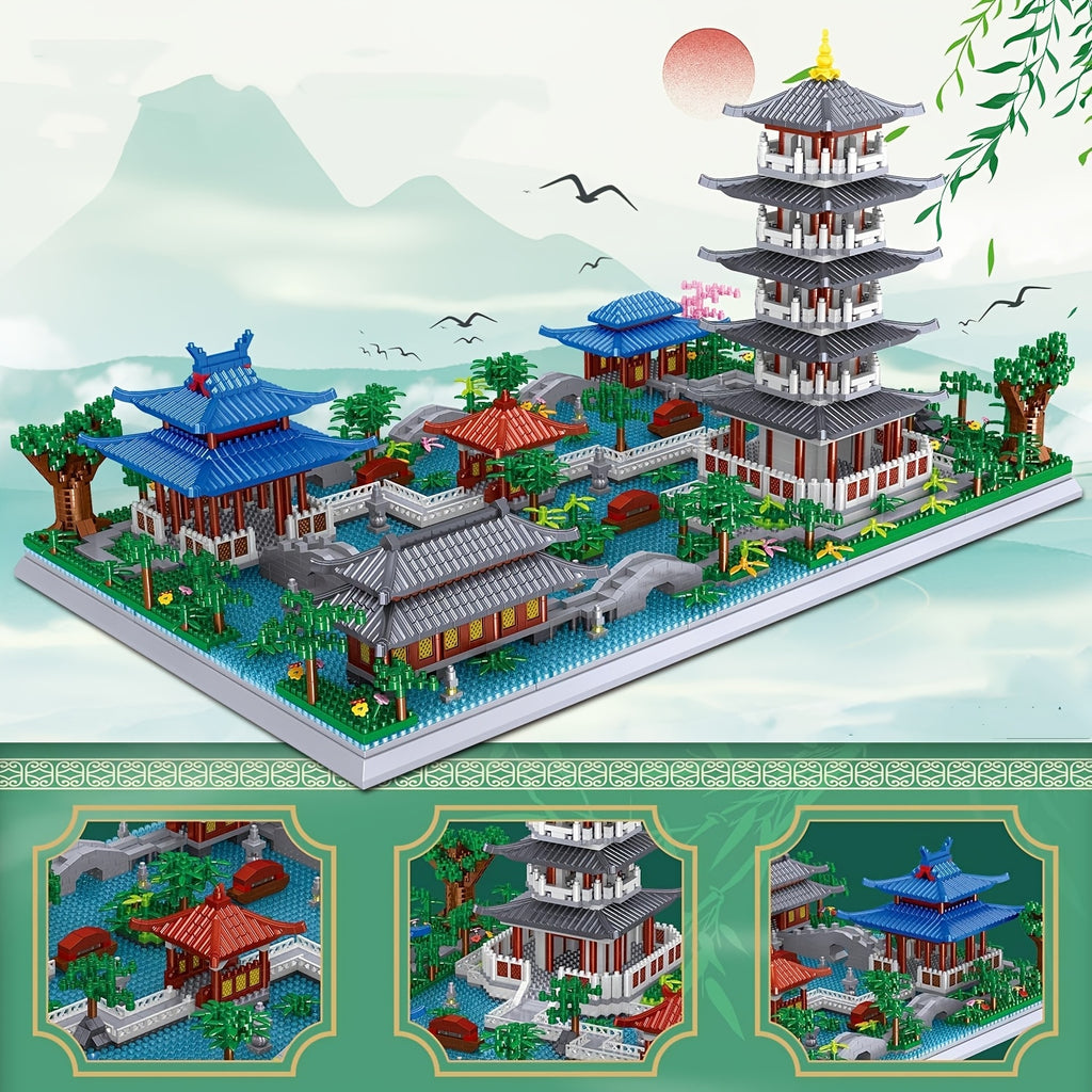 3282pcs Hangzhou West Lake Building Blocks - Miniature Chinese Architecture Model with Pagoda, Cherry Blossom Tree & Botanic Structures, Suitable for &, Collectible Landscape, West Lake Themed Set