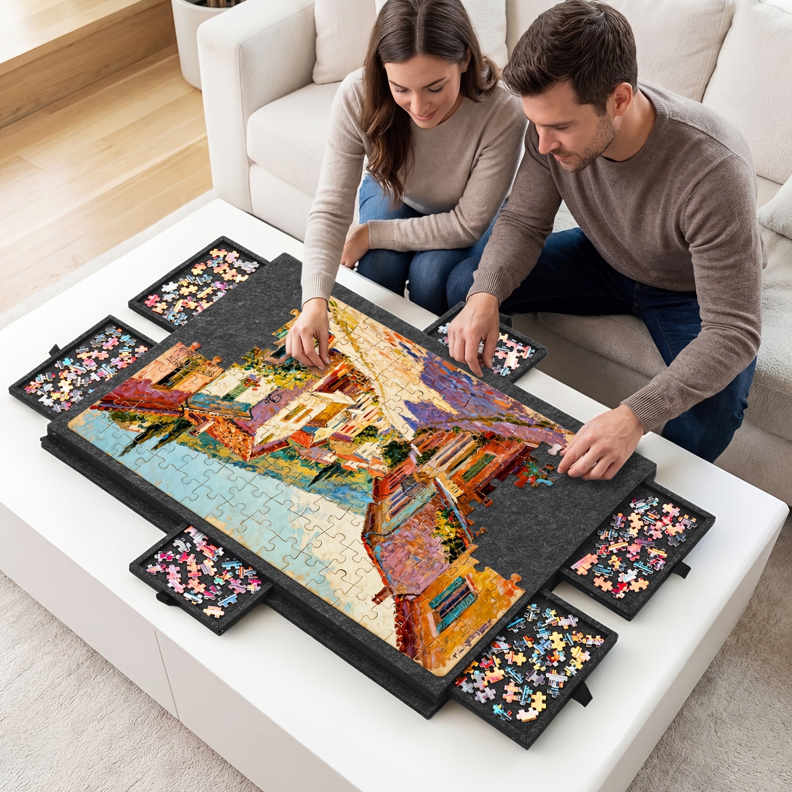 Foldable Puzzle Board Felt Mat, Suitable for Up to 1000pcs, Comes with 6 Drawers