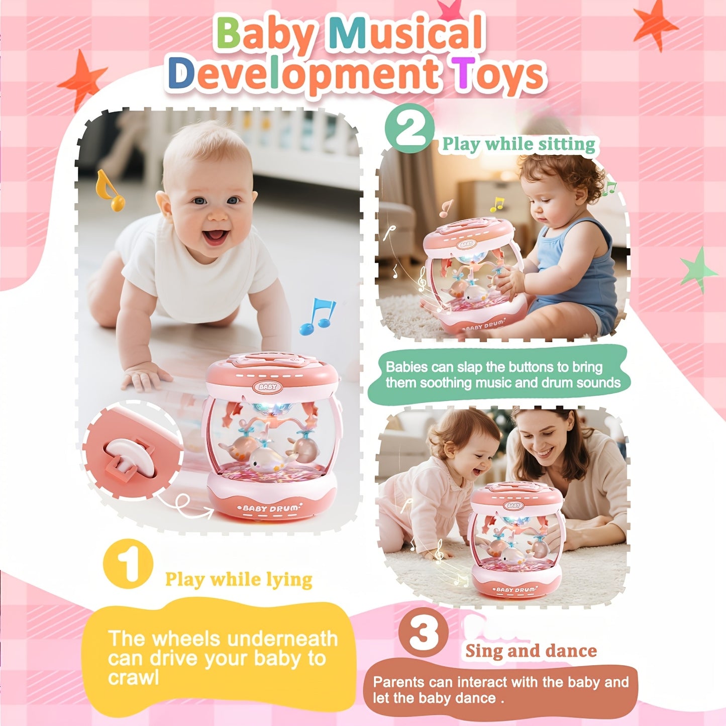 JOVOW, Music Toy For Babies Over 3 Months Old, Interactive Rotating Projector With Music And Animal Sounds, Multi-functional Learning Suitable For Party Music, Sensory Games, Exercise And Sports Skills Development, Suitable For Boys And Girls Over 3