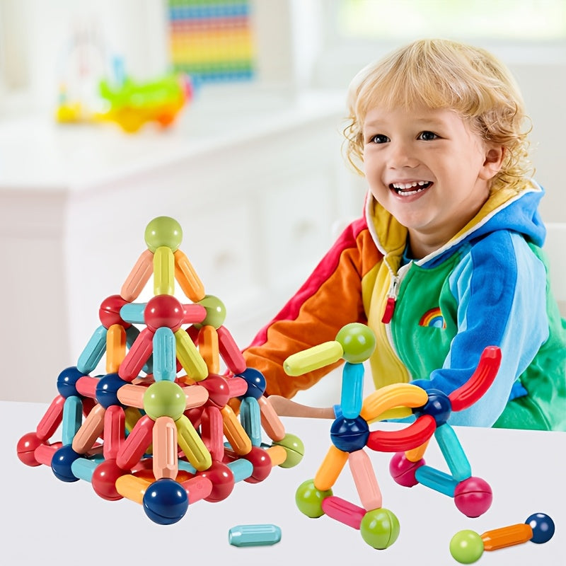 360° Rotating Magnetic Building Sticks Set - Oversized Thickened Magnetic Tiles & Balls, 1-Ball Multi-Stick Attraction, Build Castles/Cars/Shapes, 360° Smooth Edge, Creativity/Brain Training Toy for Kids, Perfect for Indoor Play