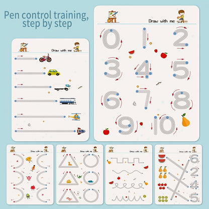 128 Pages - Pen Control Training, Magic Practice Copybook Set, Number And Letter Writing Practice - Reusable Pen Control Practice Copybook