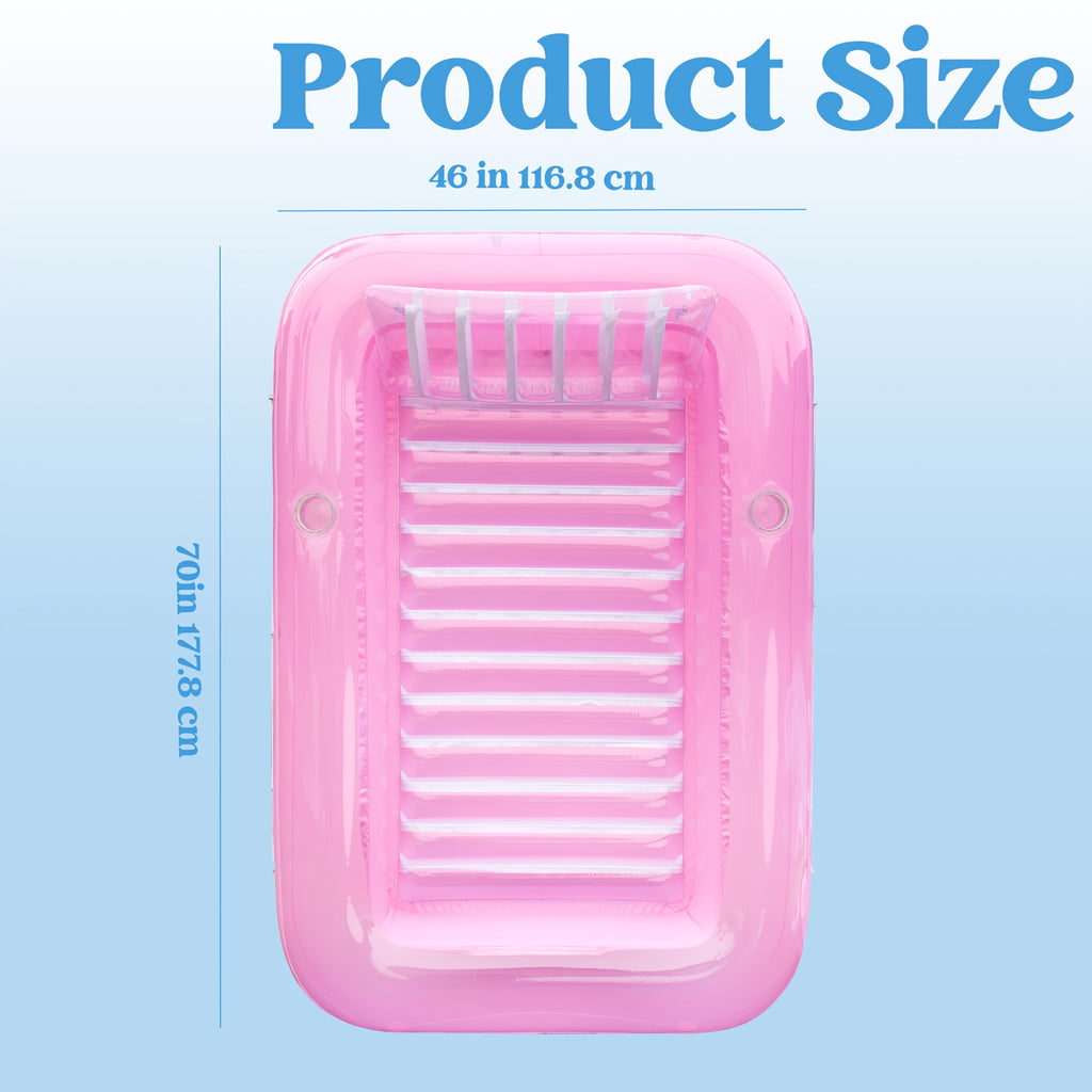 SYNCFUN Inflatable Tanning Pool Lounger Float, 70'' X 46'' Pool Floats Adult with Pillow, 4in 1 Suntan Tub Raft Floatie, Sunbathing Bed Lounge for Water Blow Up Kid Ball Pit Party Gifts, L-Pink White