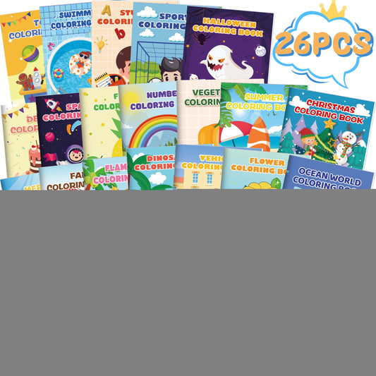 26 Pack Coloring Books for Kids Ages 3+ Birthday Party Favors Gifts Includes Dinosaur Mermaid Animal More Designs Goodie Bags Stuffer Fillers for School Classroom Activity Supplies