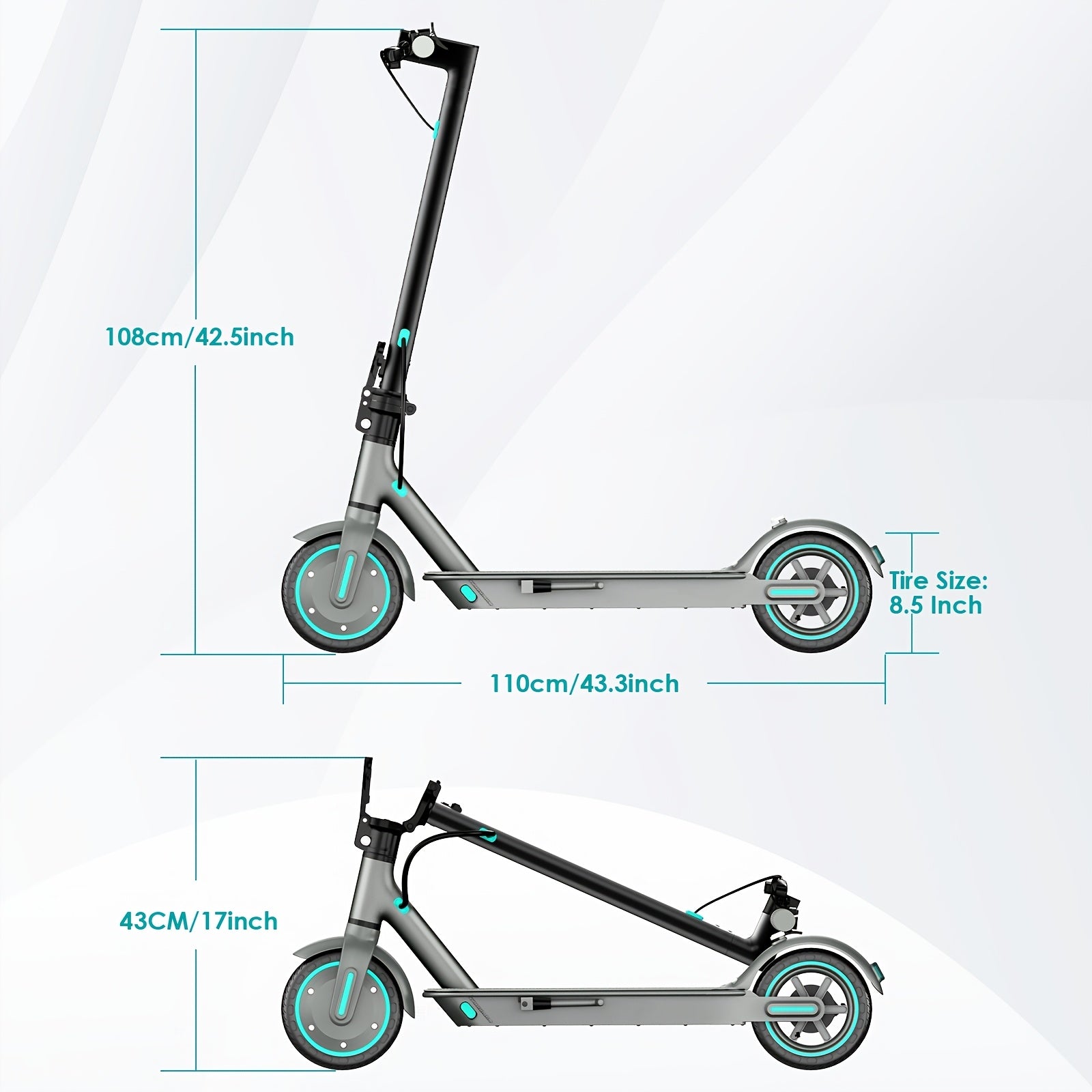 [Portable Scooter] Foldable Electric Scooter 350W Motor, 8.5" Solid Tires, Display, 3-Speed, Large Battery - Portable -Scooter for Urban Commuting, Suitable for Adults