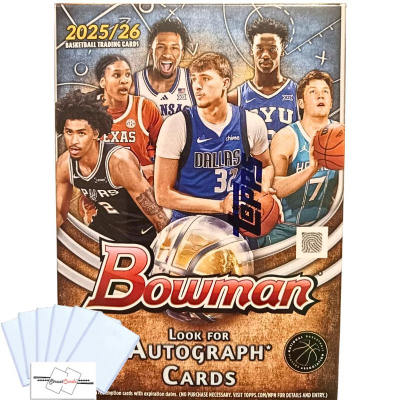 2025-26 Topps Bowman Basketball Blaster Box with 60 Total Trading Cards + 6 Toploaders and StreetCards Magnet! Look For Chrome Prospect Autographs!