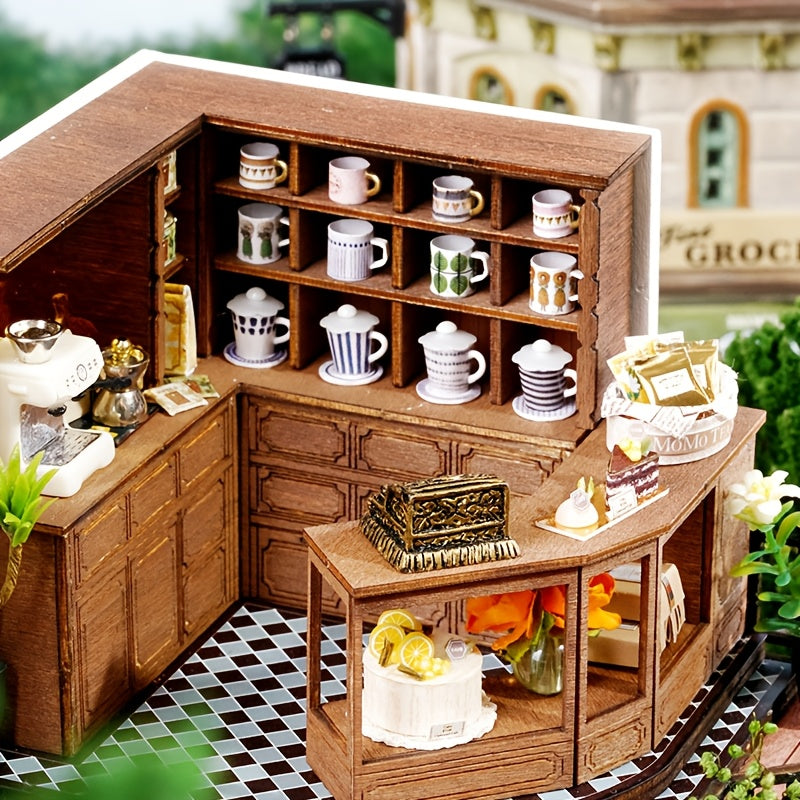 Handmade 3D House Puzzle, Wooden Retro Miniature Building Scene Model House, Exquisite Birthday Gift Festival Gift No Glue/Battery Required