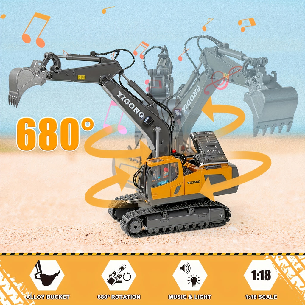 Remote Control Excavator, Bulldozer, Dump Truck, Loading Truck, Toy Set, Single Or Multiple Combination Set, Boys' Model, 1200mAh Remote Control Excavator Toy With Metal Shovel And Light, Suitable For Boys Over 6 Years Old
