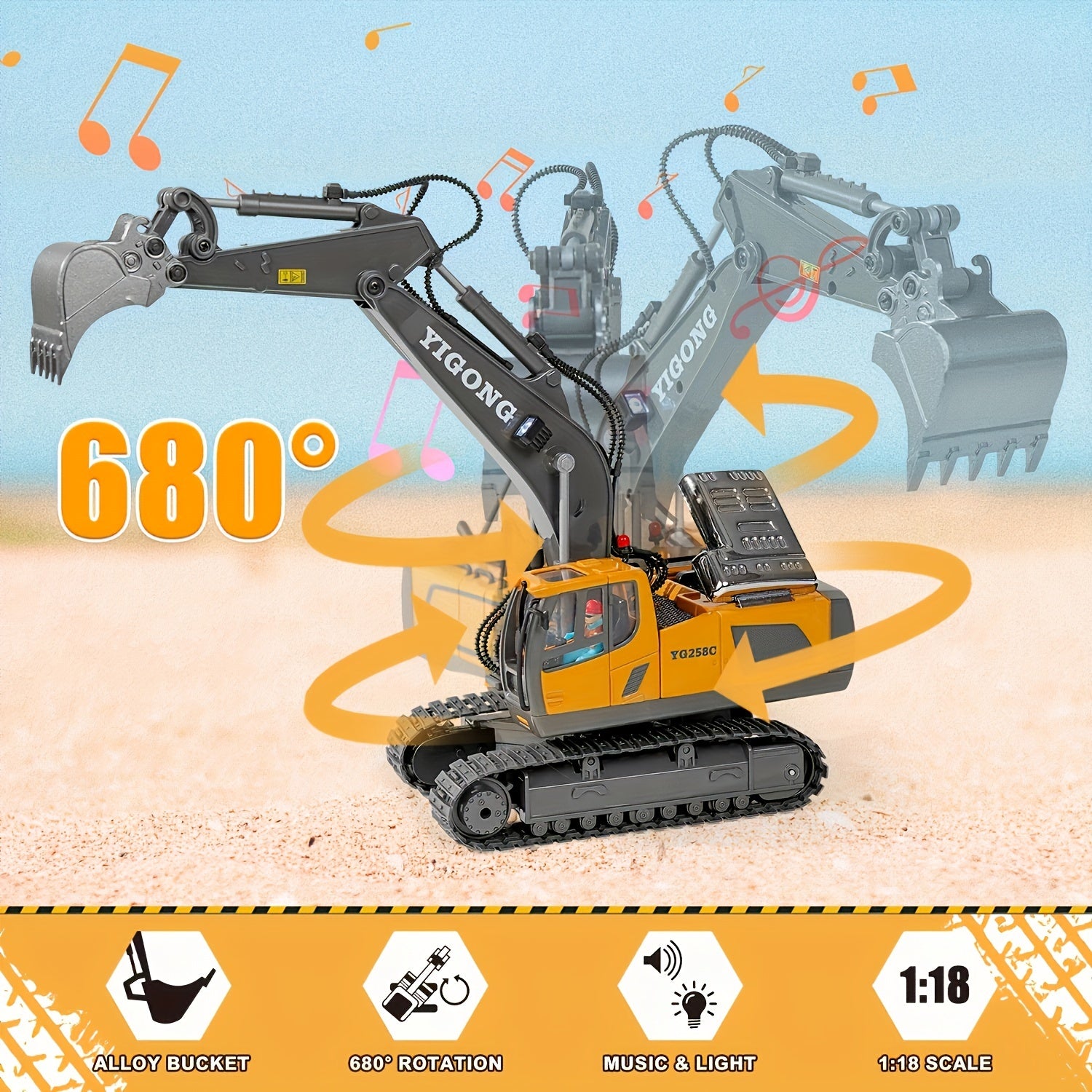 Remote Control Excavator, Bulldozer, Dump Truck, Loading Truck, Toy Set, Single Or Multiple Combination Set, Boys' Model, 1200mAh Remote Control Excavator Toy With Metal Shovel And Light, Suitable For Boys Over 6 Years Old