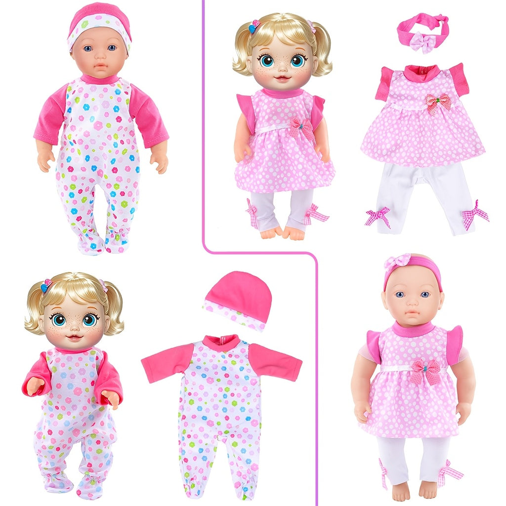 10 sets of different design clothing combinations, specially for 10 to 12 inch dolls. Dolls are not included