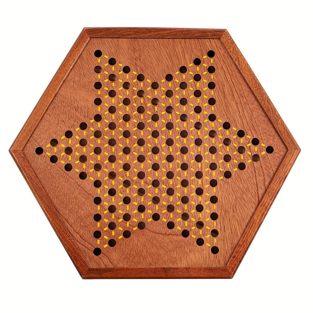 1 Set Deluxe Wooden Chinese Checkers Game - 12.5" Hexagonal Board with Storage Drawer, 60 Acrylic Marbles & 12 Spare - Classic Family Strategy Game for Home Gatherings - Perfect Gift for Family & Friends