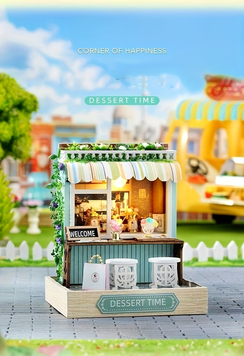 1pc DIY Wooden  Dollhouse Kit with Dust Cover Puzzle Handmade Toy Tiny House-Home Decorations Christmas Thanksgiving Birthday Gift (without Glue Batteries)