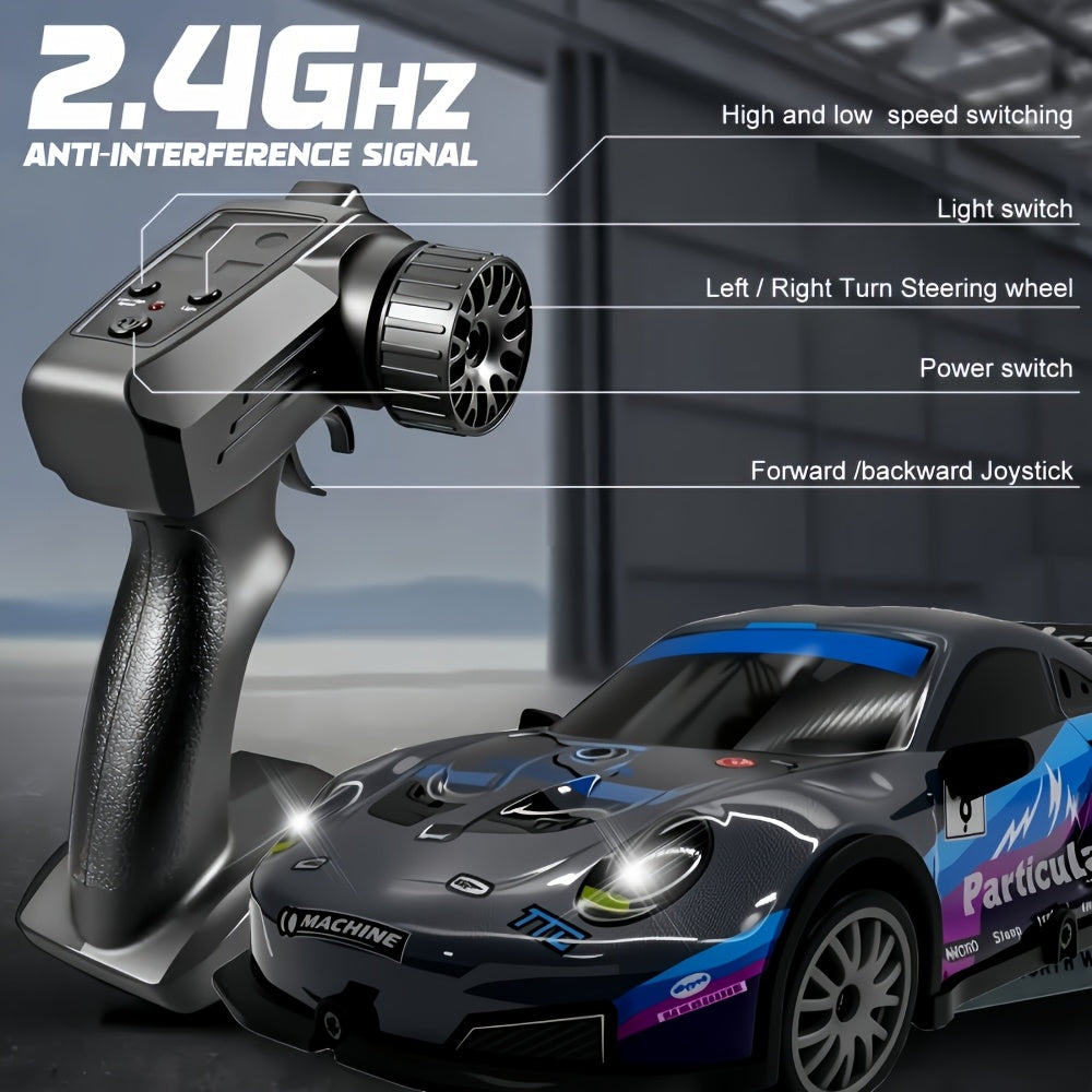 AmericanNew RCDriftCar 1:24Scale4WD 2.4GHZ28km/hHighSpeed Alloy MetalPlastic MaterialCrashResistant RacingCarWith Drift Tires, BarricadesAnd LEDLights 2Batteries ChristmasBirthday Gift ForBoysAndGirls, Crash Resistant Car, Sporty Design, Durable