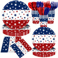 140pcs Independence Day Party Supplies 4Th of July Party Decorations Plates And Napkins Patriotic Memorial Day Party Decor Star Print Paper Plates, Serve for 20
