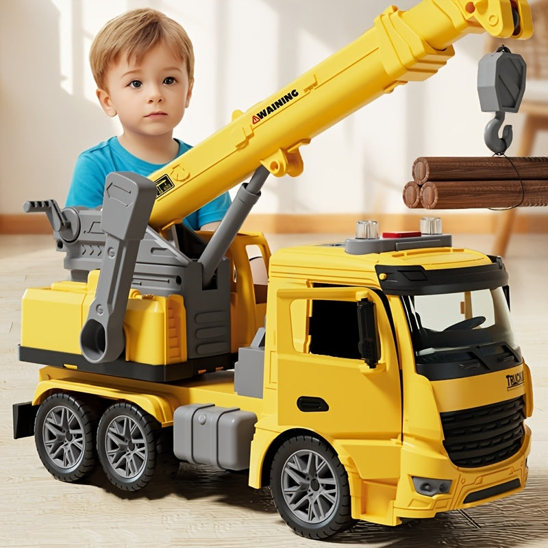 Huge Inertia Crane Toy - Engineering Vehicle Toys with Interactive Track. Crane Boasts Telescopic Arm & Double Doors. Perfect As Christmas, Easter Or Birthday Gift for Young Builders