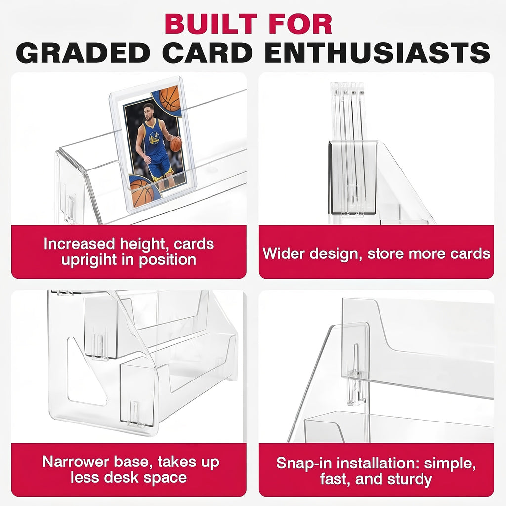 3/5-Tier Vertical Collectible Card Display Stand Compatible for PSA BGS SGC Graded Cards, Snap-in Assembly Suitable for Baseball & Basketball Trading Card Showcase, Desktop Holder for PSA/BGS/SGC Card Display