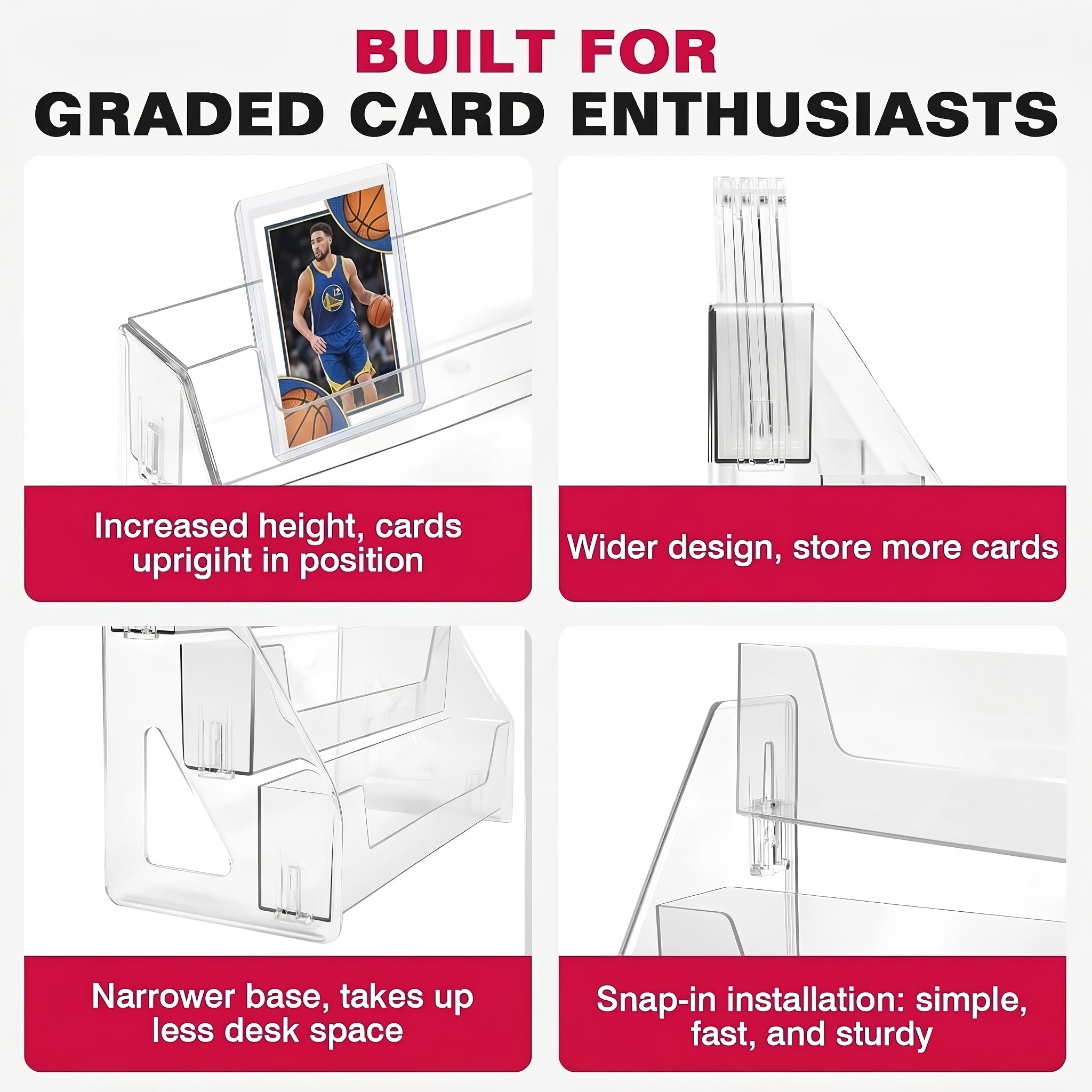 3/5-Tier Vertical Collectible Card Display Stand Compatible for PSA BGS SGC Graded Cards, Snap-in Assembly Suitable for Baseball & Basketball Trading Card Showcase, Desktop Holder for PSA/BGS/SGC Card Display