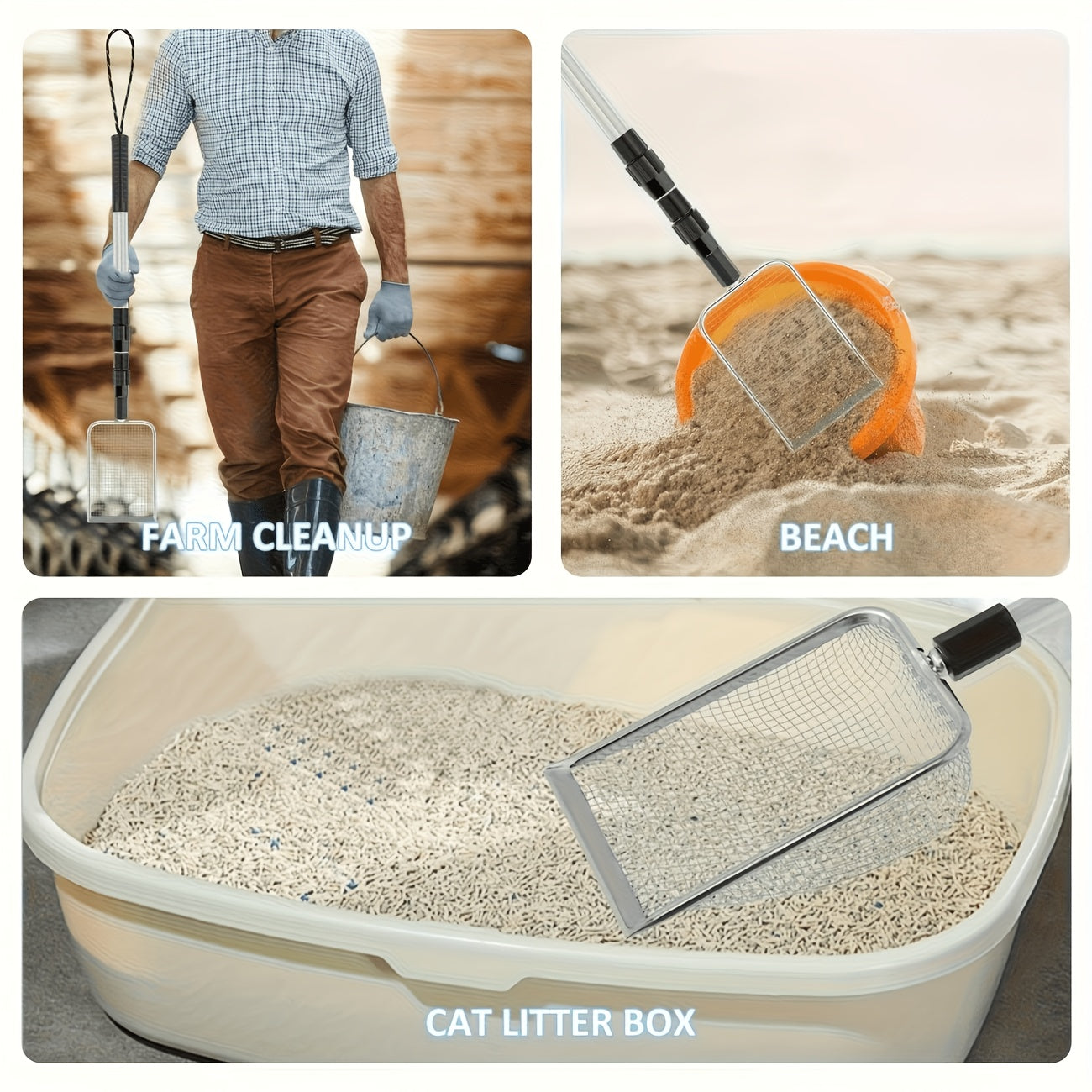 1pc Stainless Steel Beach Sand Sifter, Retractable Beach Sieve for Treasure Hunting, Shell Conch Collecting, Also for Cat Litter Scoop
