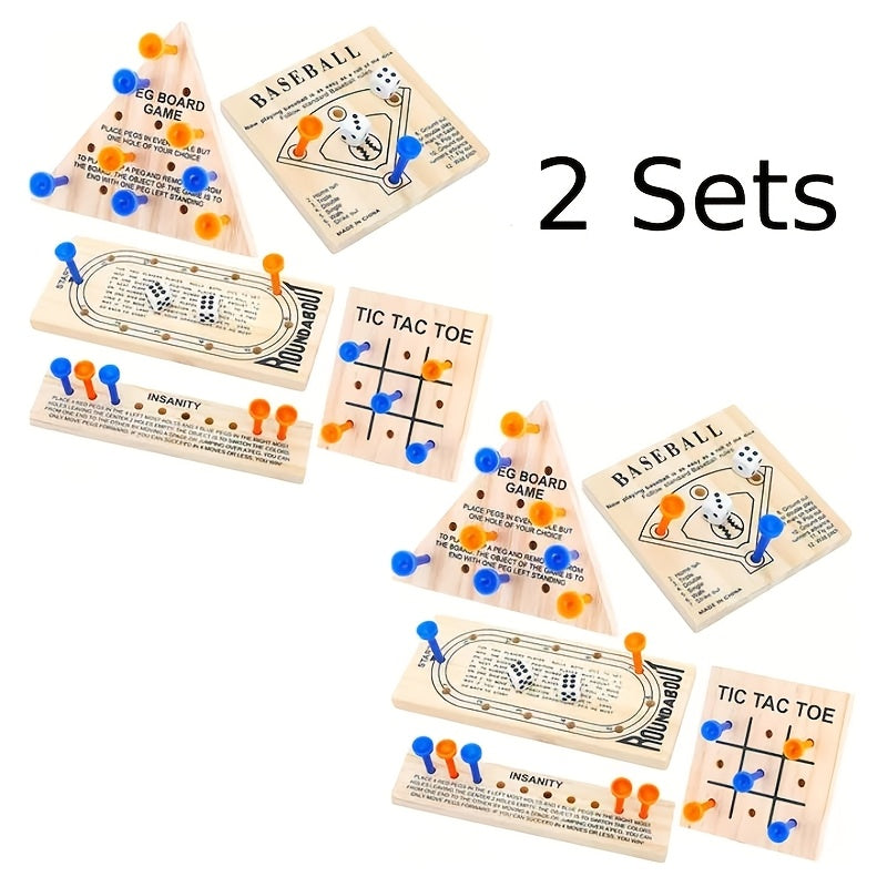 1-set/2-set Wooden Board Game, Luban Lock Including 5 Style Wooden Game Board And Plastic Pieces And Dice Puzzle Brain Games Set, Wooden Peg Games Assortment Kit Board Games Clearance