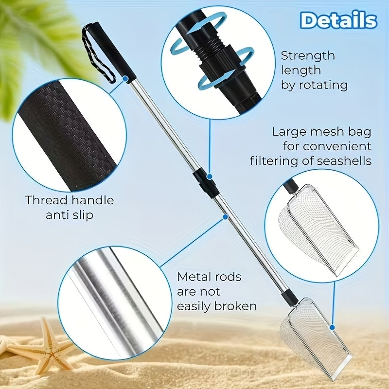 1/2pcs Stainless Steel Retractable Beach Sifter Scoop, Suitable for Treasure Hunting, Shell Collecting, Conch Collecting, Beach Combing, Can Also Be Used for Cleaning Cat Litter, A No-Bend Cat Litter Scoop