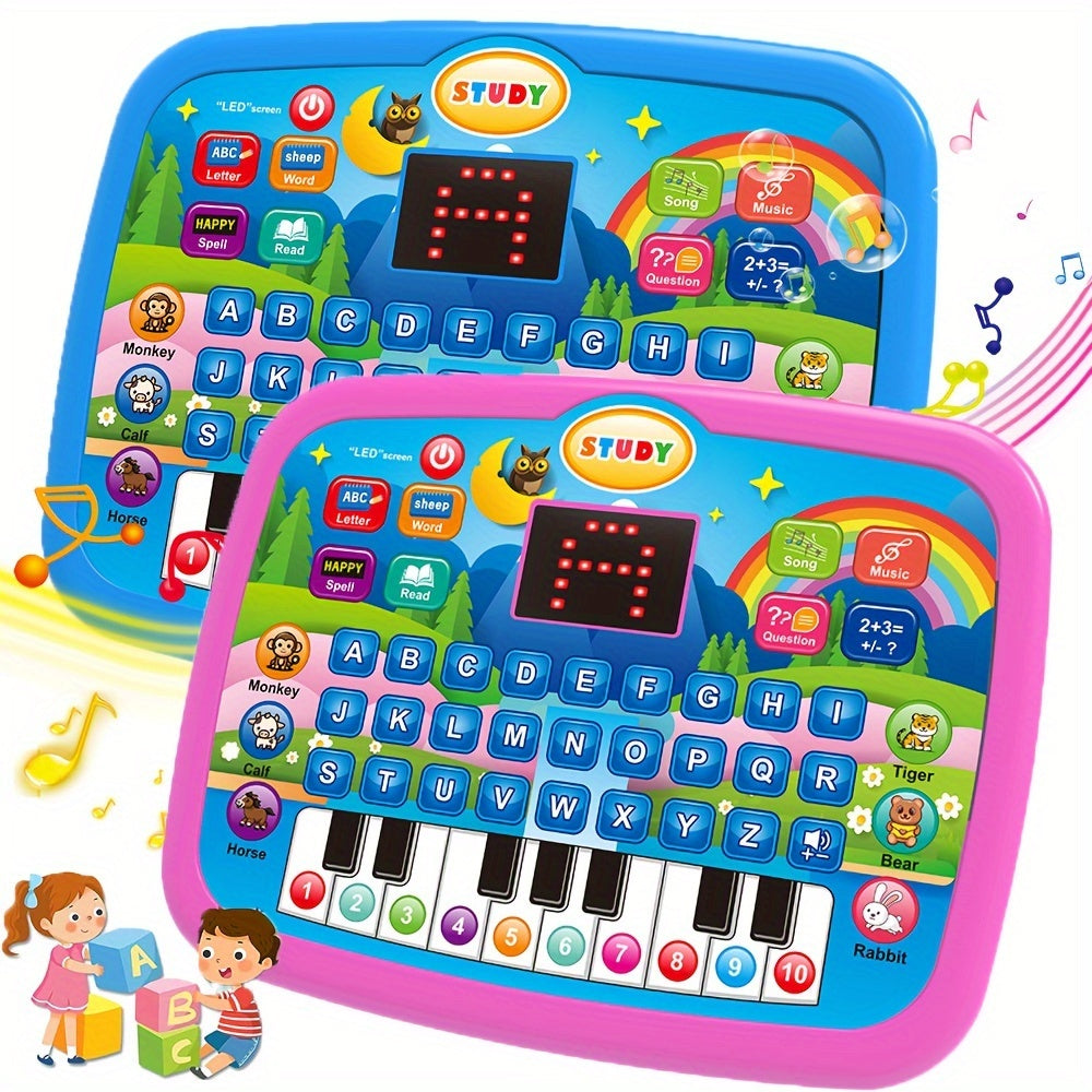 Kids Multifunctional Tablet Learning Machine with Alphabet, Numbers, Music, Animals And Piano Keys, Educational Toy for Ages 3+, Durable Plastic, Battery Operated (Batteries Not Included), Blue And Pink