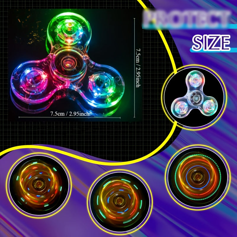 12pcs LED Crystal Fidget Spinner with Vibrant Lights - Glow-in-the-Dark, Adjustable Relax Gyroscope, Transparent PC Material, 4-Gear Colorful Spinning Top for Youngsters, Fidget Toys