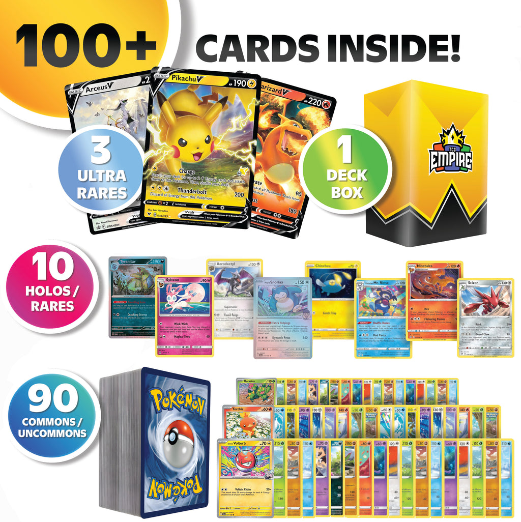 Pokémon Triple Power Ultra Rare Battle Bundle | 100+ Pokemon Cards | 3x Double or Ultra Rares Guaranteed! | Holos & Rares Included | TCG Empire Storage Box