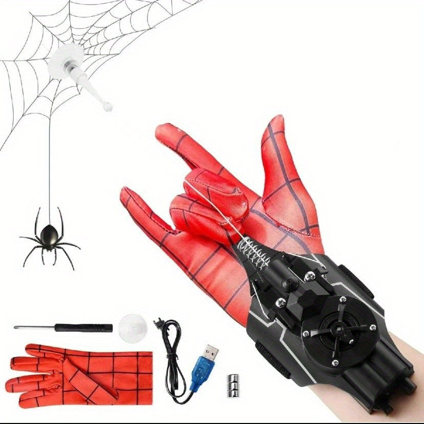 Spider Web Shooters Real, Spider Launcher Wrist Toy for Kids, 8ft Realistic Web Launcher String, Cool Gadgets String Gloves Shooters Toy for Superhero Role-Play (Black)