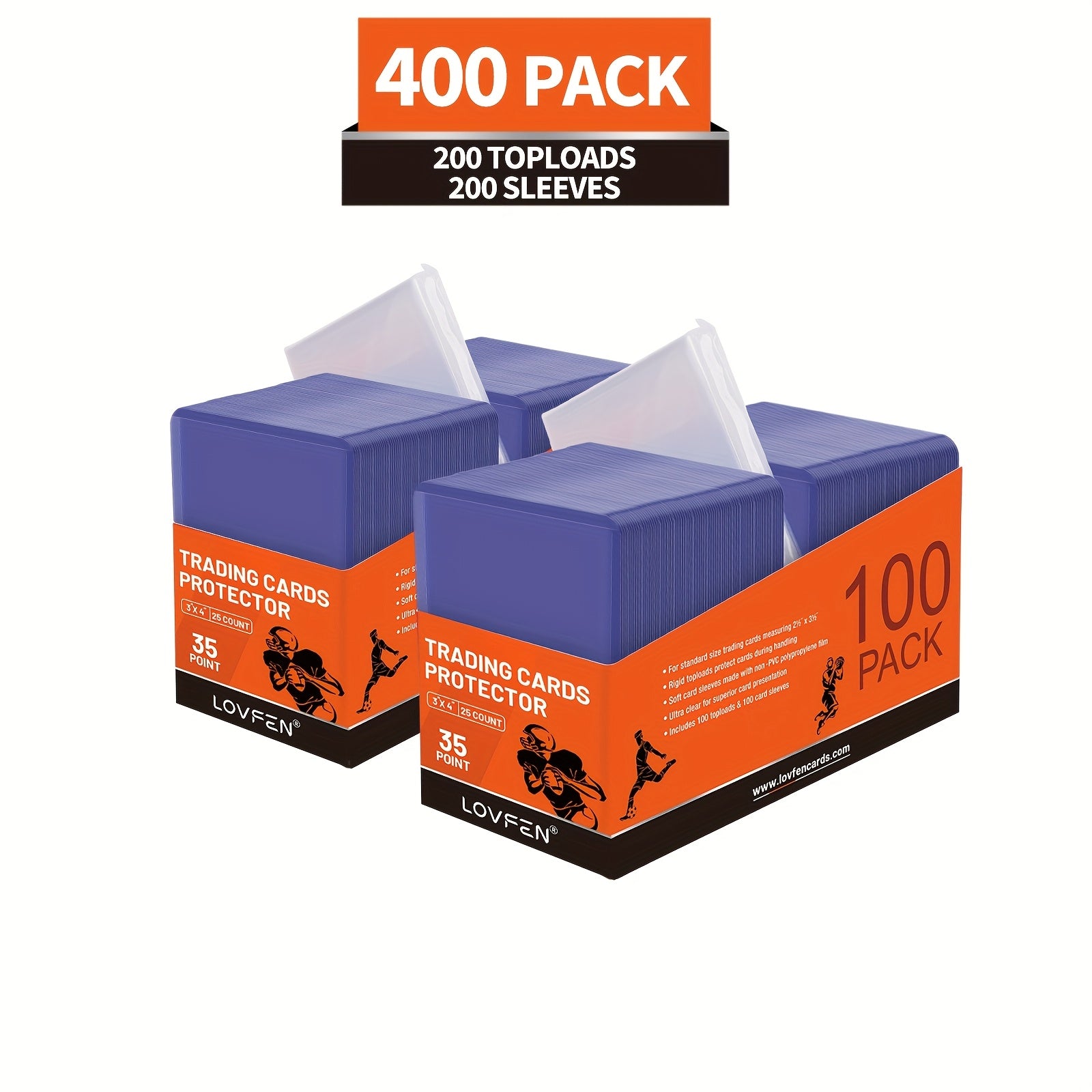 LOVFEN 400CT Top Loads Card Sleeves for Cards, 3" X 4" Baseball Card Protectors, Trading Card Sleeves Hard Plastic Fit for Baseball, Football Cards (200 Top Loads And 200 Soft Sleeves) Easter Gift