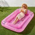 SYNCFUN Inflatable Tanning Pool Lounger Float, 70'' X 46'' Pool Floats Adult with Pillow, 4in 1 Suntan Tub Raft Floatie, Sunbathing Bed Lounge for Water Blow Up Kid Ball Pit Party Gifts, L-Pink White