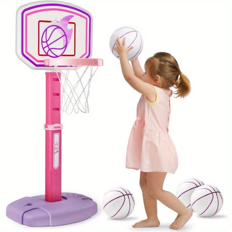 Toddler Basketball Hoop Adjustable Height Kids Basketball Goal with 4 Balls And Air Pump, Indoor Outdoor Sports Game, Christmas Birthday Easter Gift for Boys Girls Age 1+