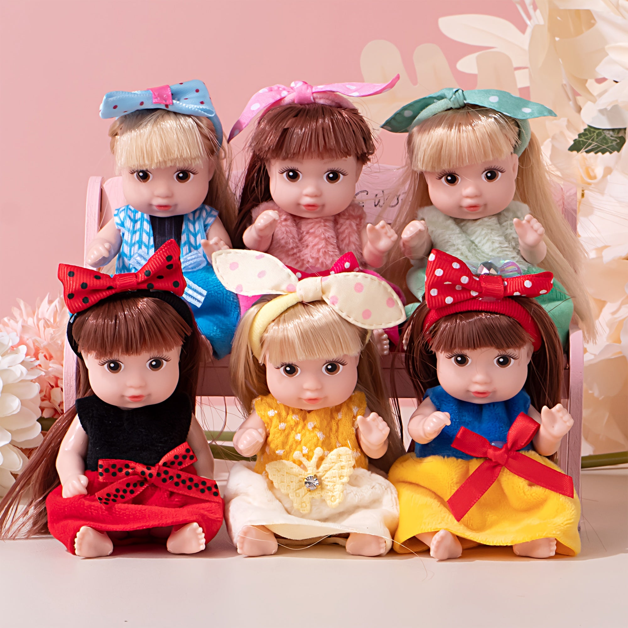 6pcs 4 Inch Mini Fashion Doll Collection - 6 Unique Stylable Hair Dolls with Rotatable Limbs & Cute Outfits Collectible Toy Gift for Kids Halloween Christmas Gifts