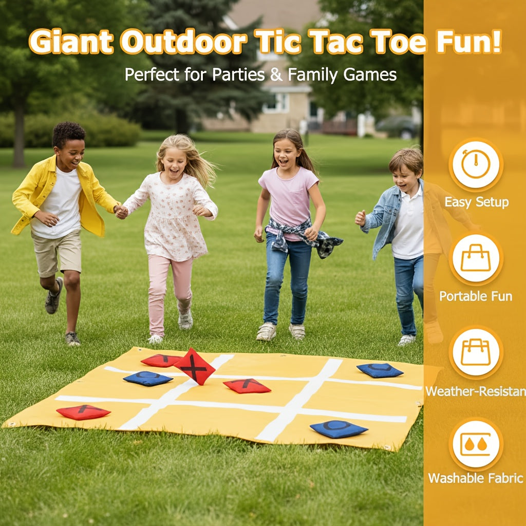 Tic Tac Toe Game Set Bean Bag Toss Game Outdoor Tic Tac Toe Cloth with Bean Bag Drawstring Storage Bag Yellow Ground Nails for Adult Family Camping Indoor Outdoor Game Supplies, Christmas Party Game Supplies, Christmas/Thanksgiving Gifts