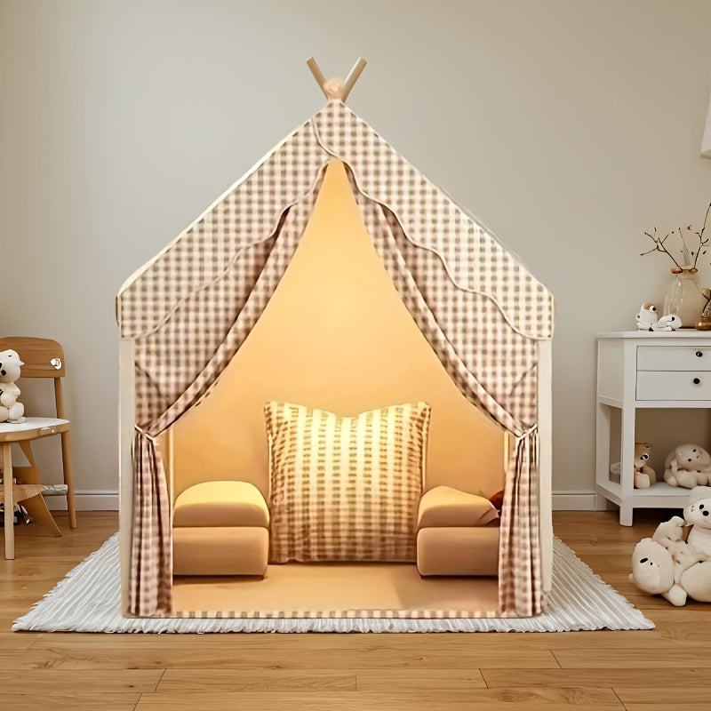 1 Indoor/ Outdoor Play Tent - Lovely Checked Cabin Style, Polyester, Perfect for Home Decor, Casual Entertainment and Role Playing Games. Perfect for Holiday Gifts, Holiday Decorations and Family Parties (Excluding Lights and Toys)
