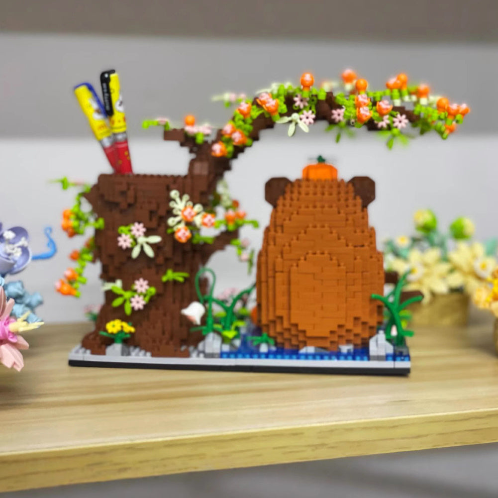 1880pcs Capybara Building Block Pen Holder Micro Building Block Capybara Mini Brick Figures Toys Animal Theme Desktop Decoration for Office Supplies Cosmetics & Handicrafts Birthday Gift