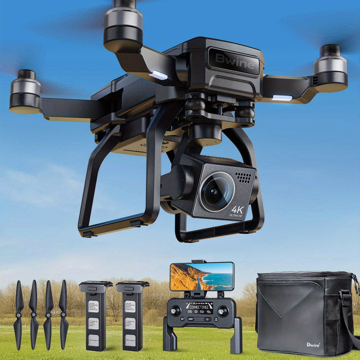 [4K Drone] Bwine F7GB2 3-Axis Gimbal 4K Drone With Long-Distance Transmission, Level 6 Wind Resistance, 50-Min Flight, GPS Smart Return, Route Planning, Beginner-Friendly Controls