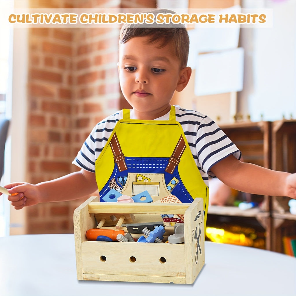 39pcs Wooden Tool Set for Children, Including a Toolbox And Vest, Designed for STEM Learning And Pretend Play in Construction. This Hands-On Activity Toy Is Ideal for Preschoolers And Makes a Great Birthday Gift for Young Boys And Girls