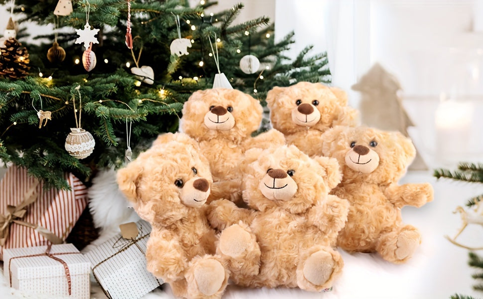 Teddy Bear Stuffed Animal, 5pcs 8'' Small Stuffed Teddy Bear Bulk, Shaggy Plush Toy, Baby Shower Decoration, Gifts for Girlfriend, Valentine's Day, Birthday Christmas Gifts for Kids Boys Girls
