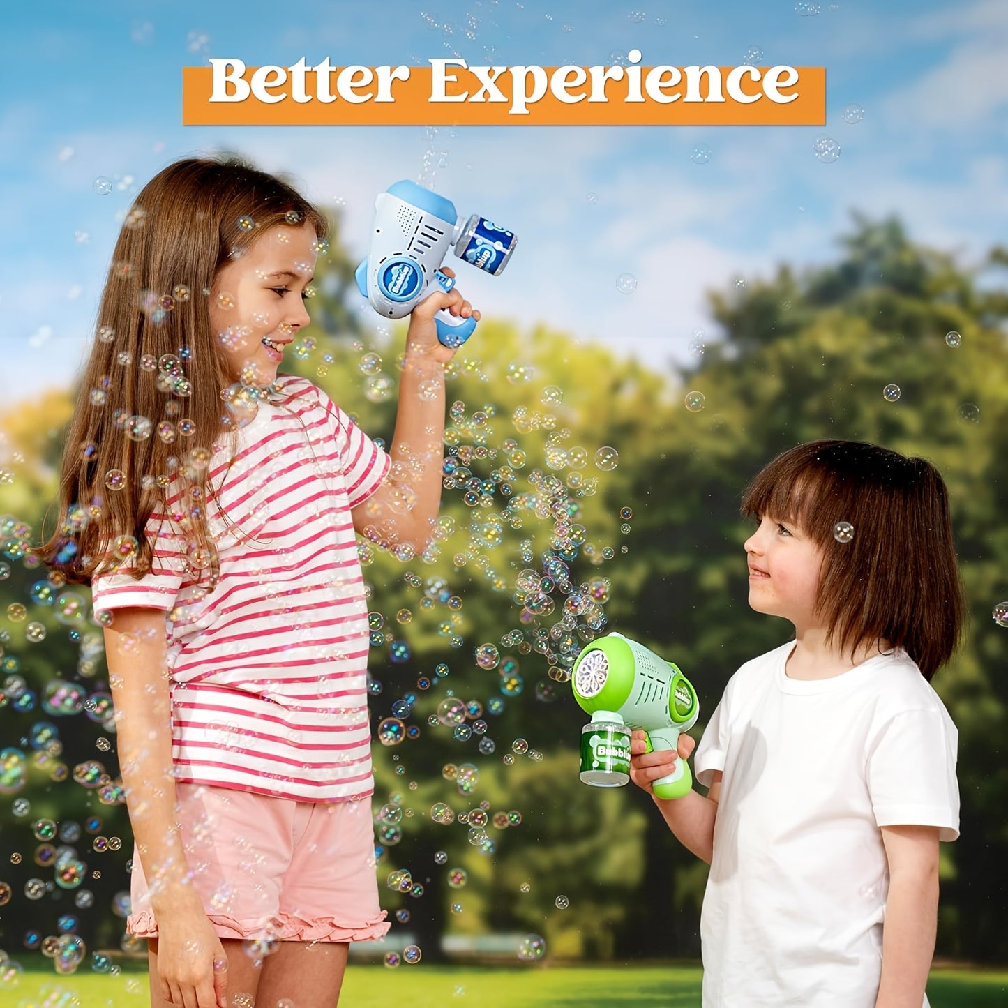 SYNCFUN 2 Packs Bubble Guns with 4 Bottles Solution, 10 Holes Light Up Automatic Bubble Machine Gun for Kids, Adults, Summer Toys, Easter Basket Stuffers, Birthday Gift, Party Favors