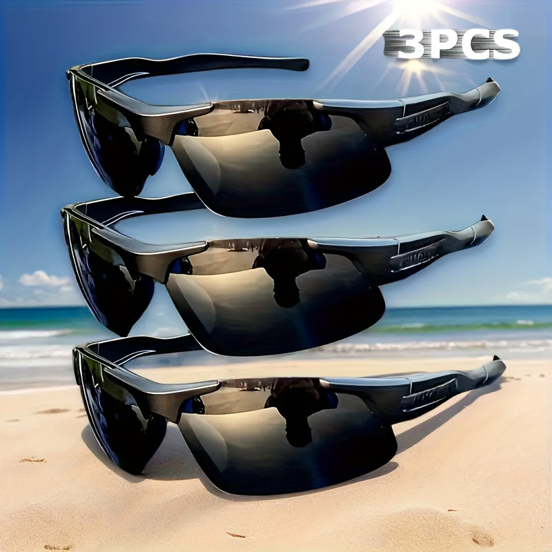 [Polarized Fashion Glasses] 3 Pairs of Men's Polarized Fashion Glasses - Half Frame Design, Wide Frame, Anti-Glare Driving Style, Lightweight Fashion Glasses