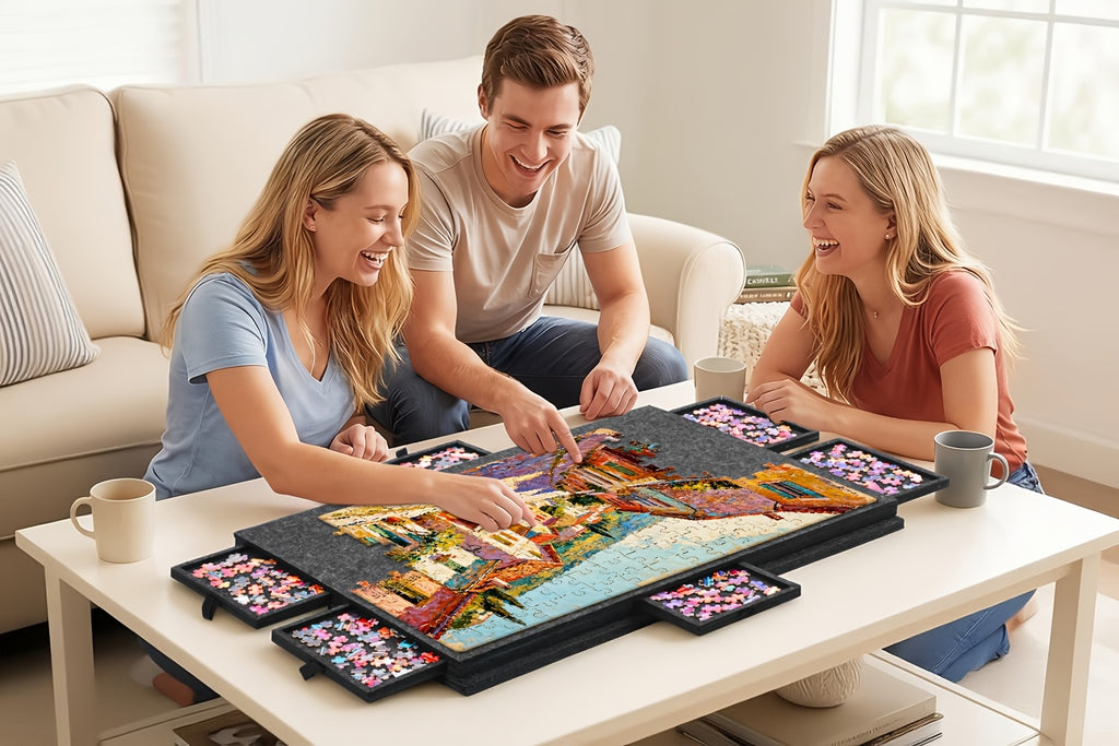 Foldable Puzzle Board Felt Mat, Suitable for Up to 1000pcs, Comes with 6 Drawers