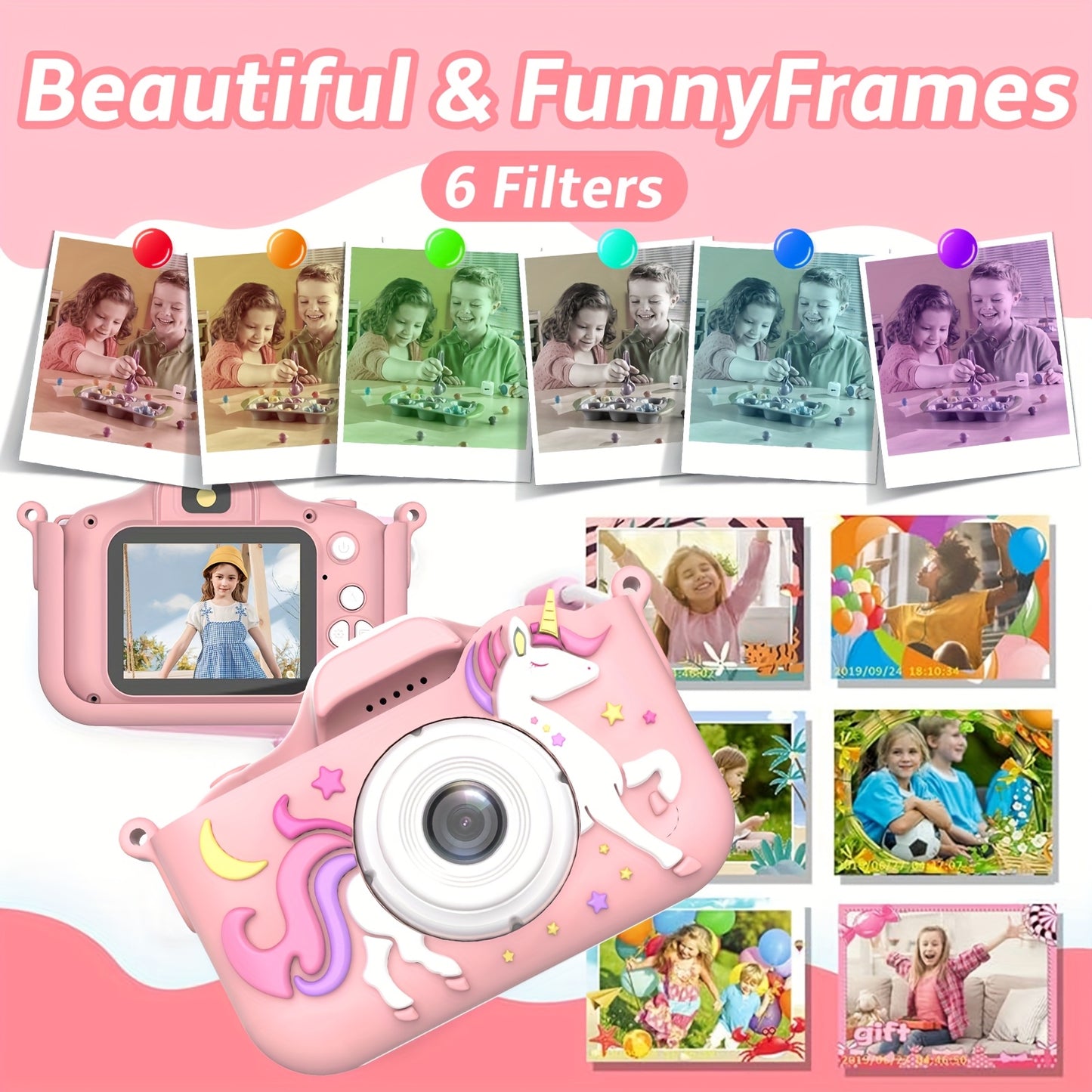 Children's Cartoon Camera Toy, 1080P High-definition Video, 6 Photo Modes, 32G Memory, Perfect Gift for 3-12 Year Old Children's Birthdays, Holidays, And Christmas.