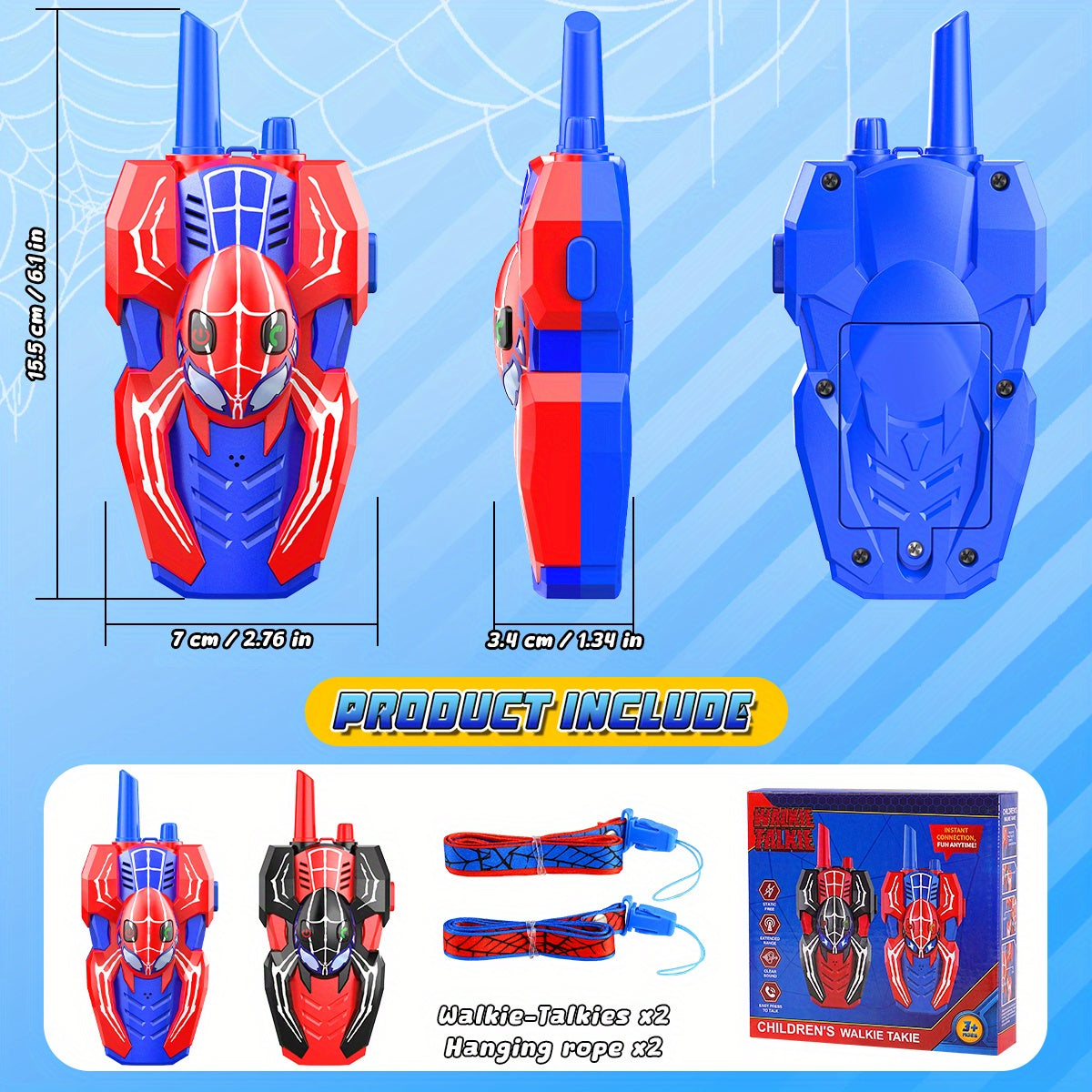 2 Packs Walkie Talkies for Kids, Spider 2-Way Radio Toys for 3 4 5 6 7 8 9 10 11 12 Boys Girls Valentine's Day Easter Back to School Halloween Christmas Birthday Thanksgiving Parent-Child Activities Gifts