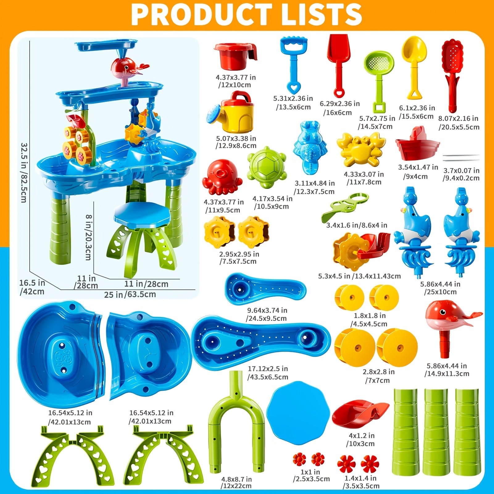 3-Tier Kids Sand Water Table with Shovel, Scoop & Strainer - Outdoor Blue Educational Sensory Play for Beach, Backyard, Summer Holidays