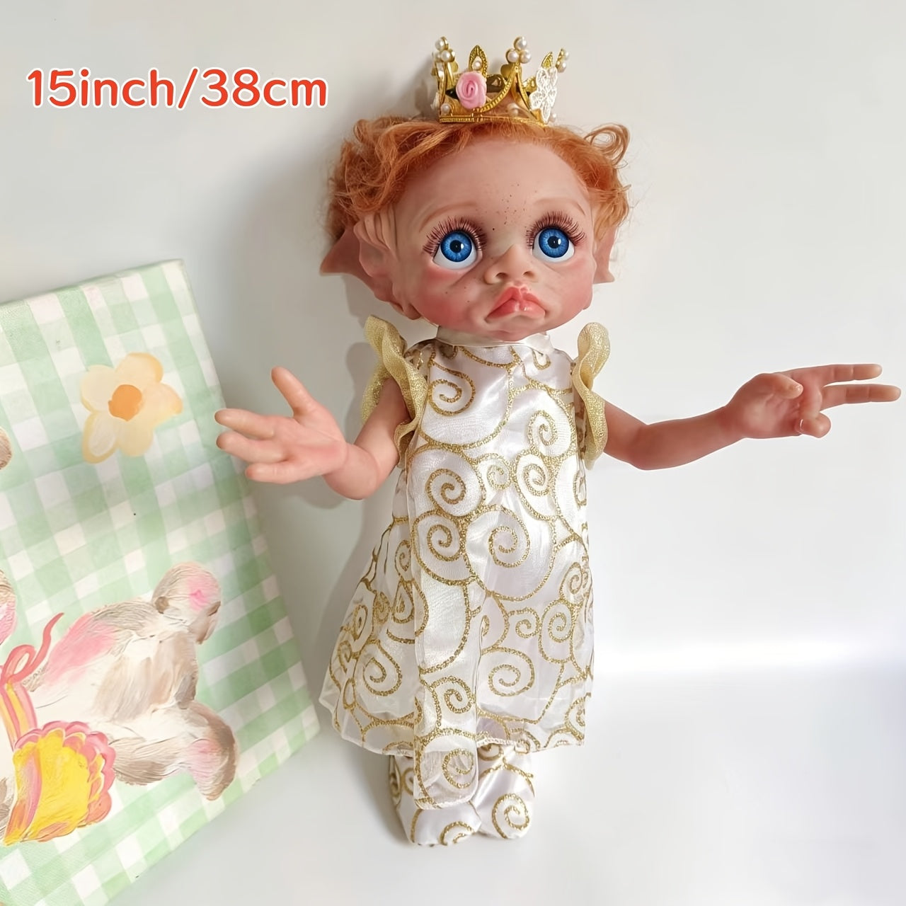 15 Inches/ 38Cm Soft Vinyl Reborn Doll Fully Hand Painted Fairy Elf Collectible Art Doll, Halloween/ Thanksgiving Day/ Christmas Gift Carnival Easter Gift