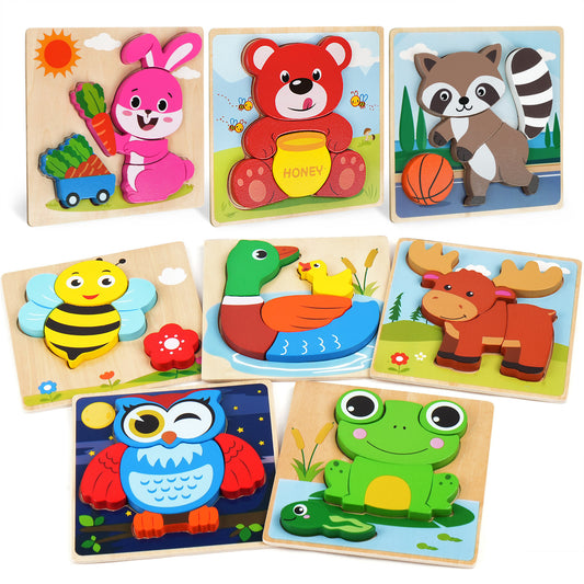 8 Pack Wooden Puzzles for Toddlers Baby Infants, Animals Puzzles, Thinking Training Toys for Parents And Children, Gifts for Christmas Birthday, Colors & Shapes Cognition Toys for Kids Ages 1 2 3, Learning Educational Preschool Tools