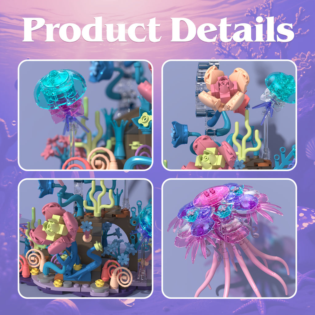 Creative Building Block Model Toy Kit - Jellyfish Building Brick Set, 526pcs, DIY Assembly Model for Adults, Ideas Gift for Valentine's Day & Birthday & Christmas & Halloween