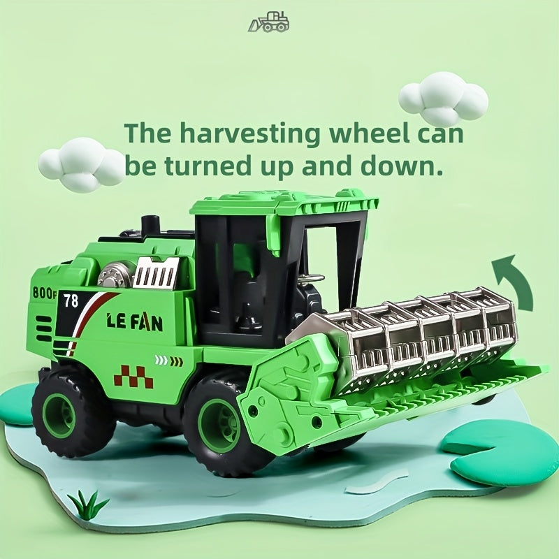 Agricultural Engineering Vehicle Simulation Model, Green Inertia Toy Wheat Harvester, Battery-Free Design, Suitable for Boys And Girls Aged 3 And Up
